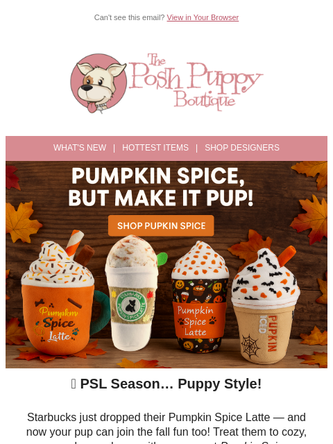 poshpuppyboutique newsletter: ☕🐾 Pup-kin Spice Season is Here!