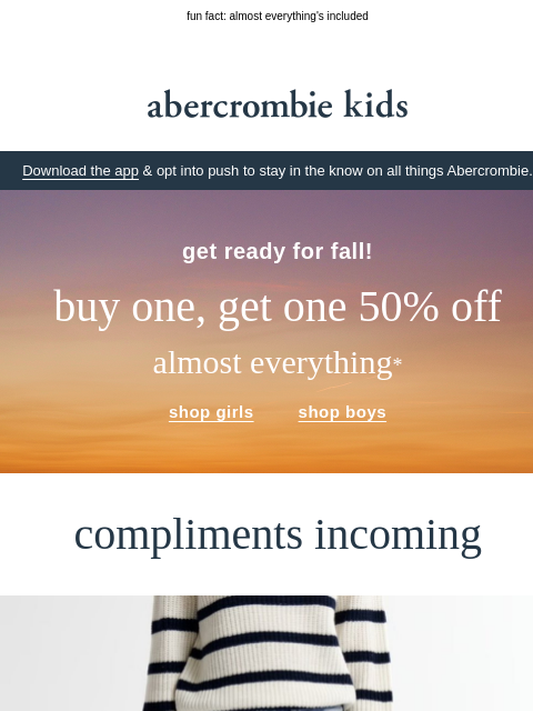 abercrombie newsletter: buy one, get one 50% OFF