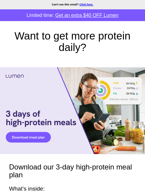 lumen newsletter: Free download! Get our 3-day high-protein meal pla...