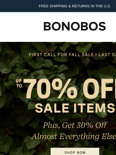 bonobos newsletter: Last Day: 30% Off New Fall Styles