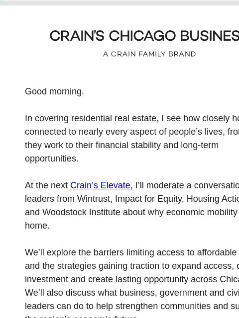 crainliveevents newsletter: Join me for a conversation about housing access