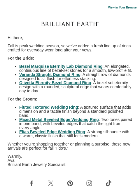 brilliantearth newsletter: Just in: the fall wedding ring edit