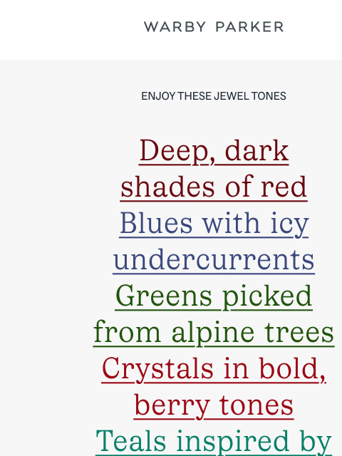 warbyparker newsletter: Uncover these colors