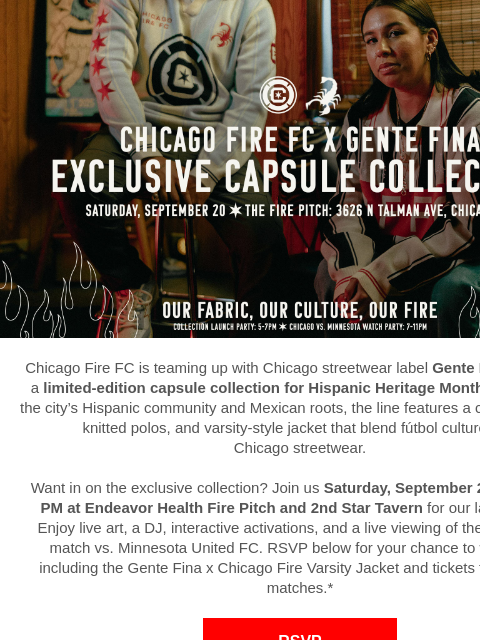 chicagofirefc newsletter: 🔥 Limited-Edition Gente Fina x Chicago Fire FC Dr...