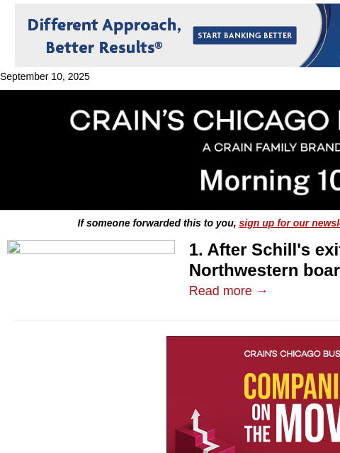 crainalerts newsletter: Pressure mounts at Northwestern