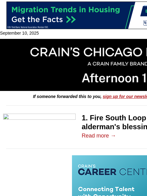 crainalerts newsletter: Fire stadium gets a win — with one asterisk