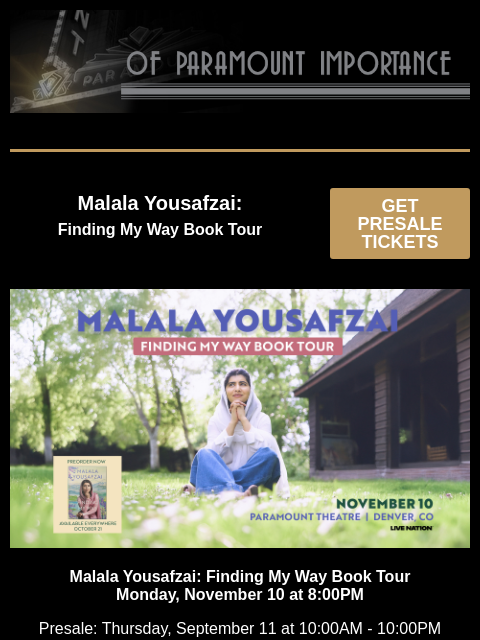 kroenkeentertainment newsletter: Malala Yousafzai, Hannah Berner, Justin Willman, N...