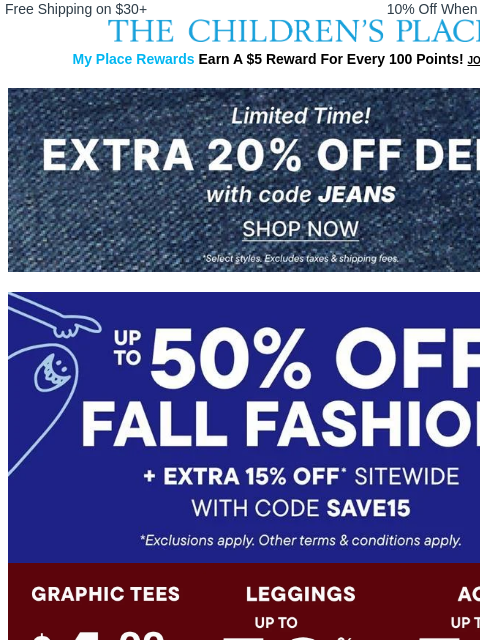 childrensplace newsletter: Final HOURS! Extra 20% Off Denim‼️