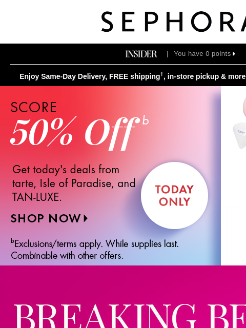 sephora newsletter: Oooh 😮 It's 50% off select beauty!