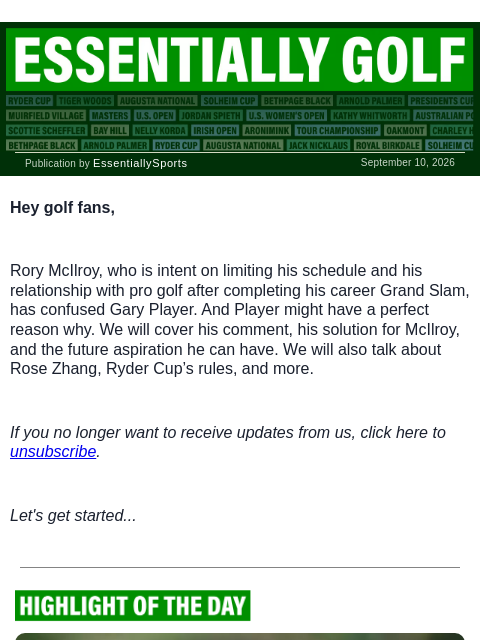 newsbreakexpress newsletter: Gary Player Unhappy with Rory