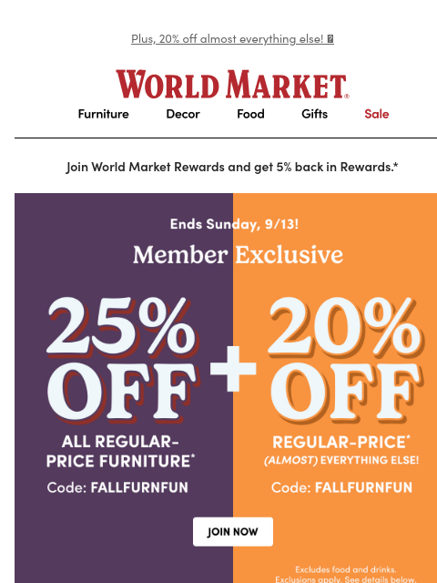 emailworldmarket newsletter: 🎉 Starts NOW: 25% off furniture