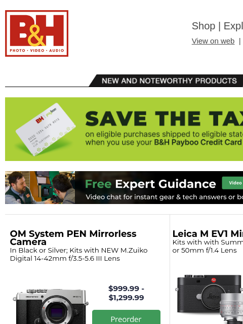 bhphotovideo newsletter: New Gear from OM System, Sigma & Sony + Latest Pro...