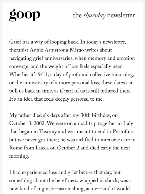 goop newsletter: the Thursday newsletter
