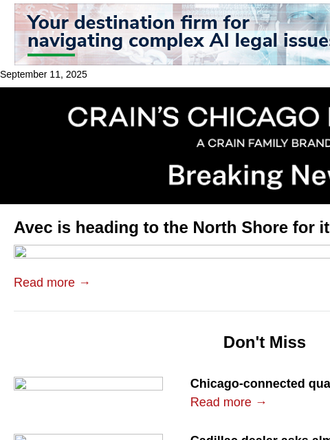 crainalerts newsletter: Avec heads to the North Shore