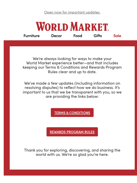 emailworldmarket newsletter: We’ve updated our Terms & Conditions and Rewards P...