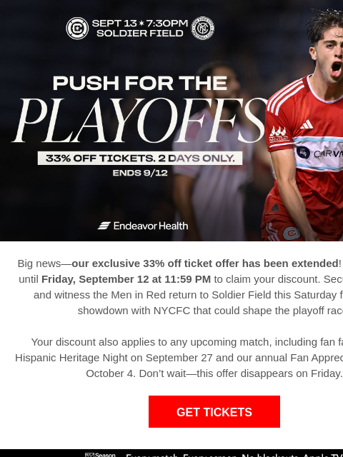 chicagofirefc newsletter: 🔥 Flash Sale Extended: 33% Off Ends Friday at 11:...