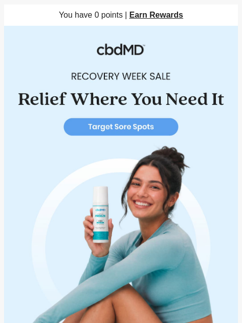 cbdmd newsletter: Sore Spots, Meet 50% Off