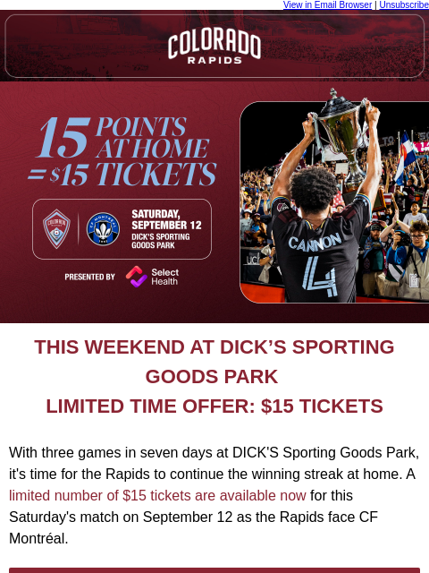 thecoloradorapids newsletter: THIS WEEKEND: Rapids are Back at DICK’S Sporting G...