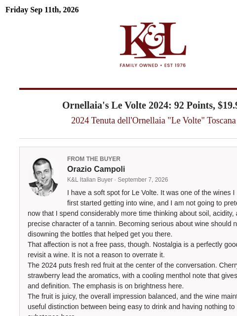 klwines newsletter: Ornellaia Under $20. Insider's Advantage