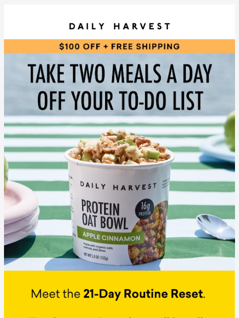 daily-harvest newsletter: Get $100 off a 21-day fall reset