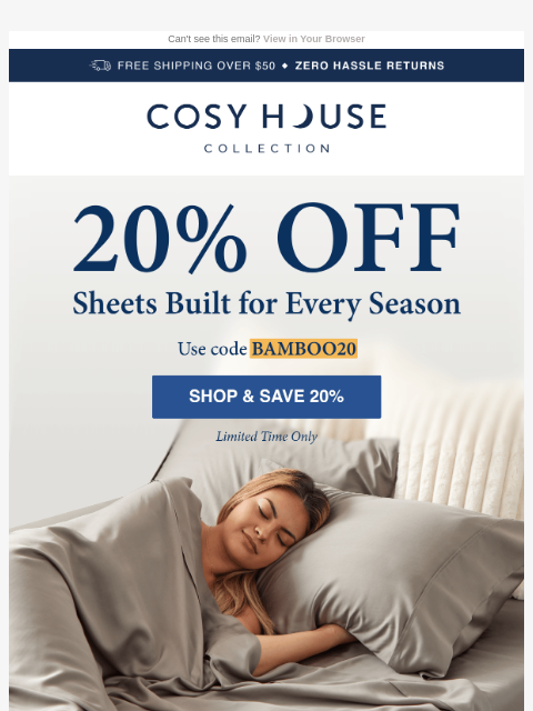 cosyhousecollection newsletter: [20% Off] Your 100% Bamboo Sheets