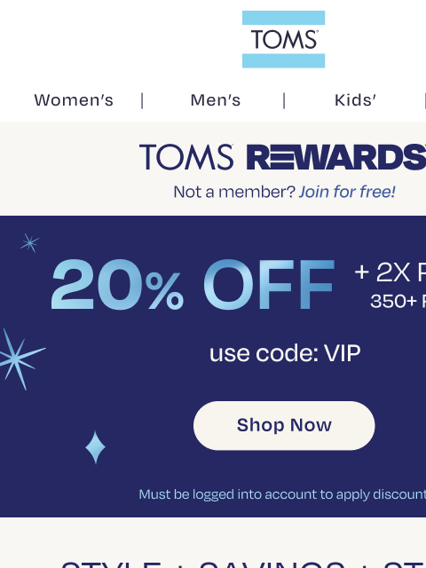 toms newsletter: 20% Off + 2X Points—Bring on the Fall Boots!