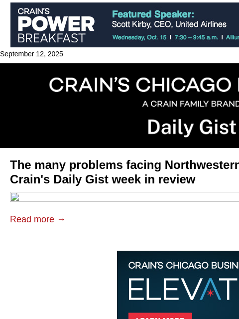 crainalerts newsletter: The many problems facing Northwestern's next presi...