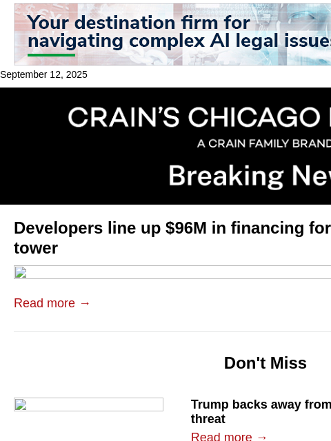 crainalerts newsletter: West Loop developers line up $96M in financing