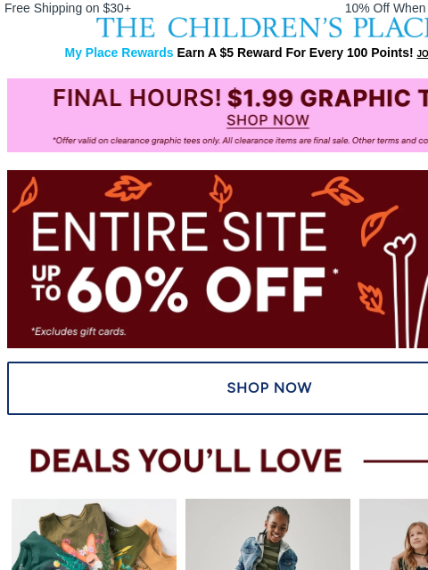 childrensplace newsletter: Almost Over! $1.99 Tees End Tonight 🔥