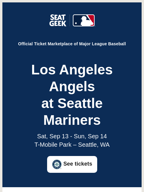 seatgeek newsletter: Mariners vs Angels
