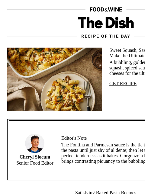 foodandwine newsletter: Sausage, Butternut Squash, and Blue Cheese Pasta