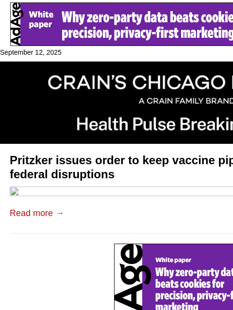crainalerts newsletter: Pritzker to stockpile vaccines as feds upend guide...