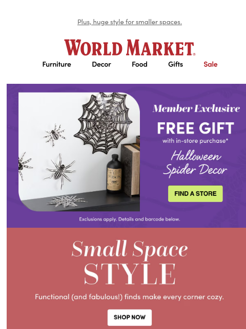 emailworldmarket newsletter: ✨🕷️✨ FREE Halloween spider decor!