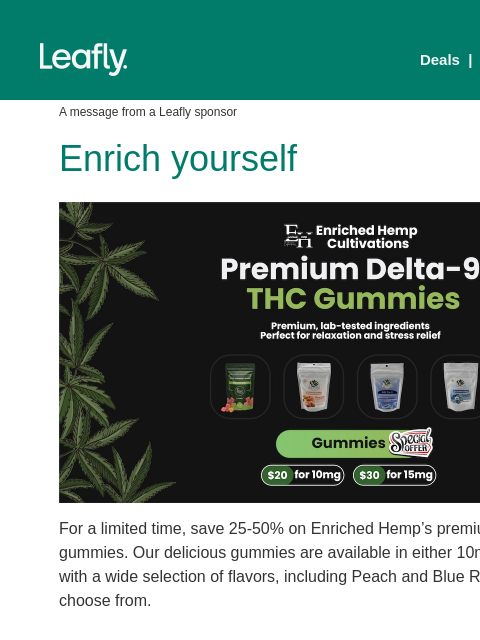 leafly newsletter: Limited-time offer from Enriched Hemp 🌿
