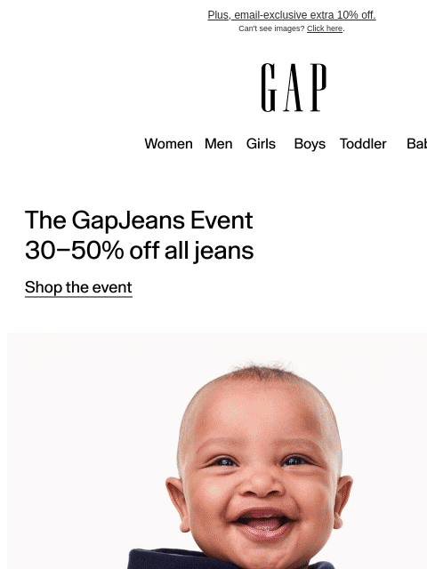 gap newsletter: All the jeans kids love are up to 50% off >>