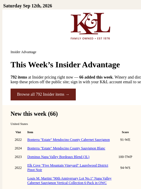 klwines newsletter: Insider's List