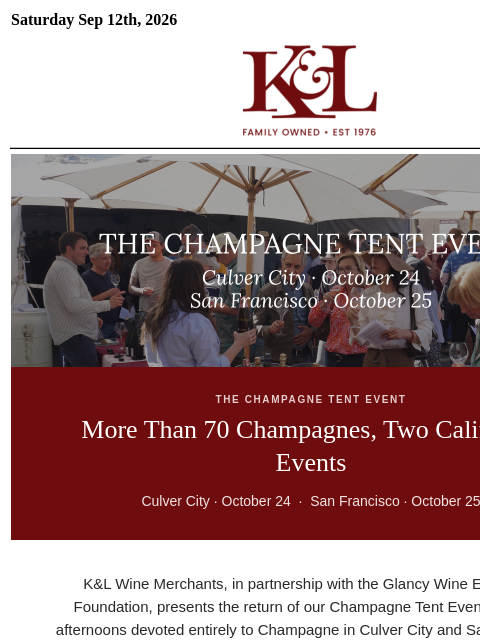 klwines newsletter: K&L’s Champagne Tent Events Return This October
