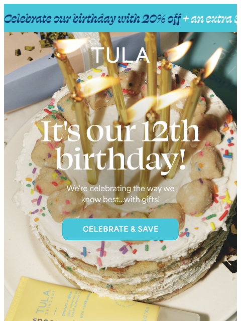 tula newsletter: It's our b-day! Celebrate w/ 20% off 🎉