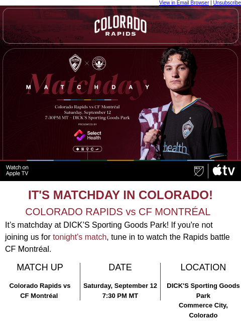 thecoloradorapids newsletter: How to Watch | Colorado Rapids vs CF Montréal