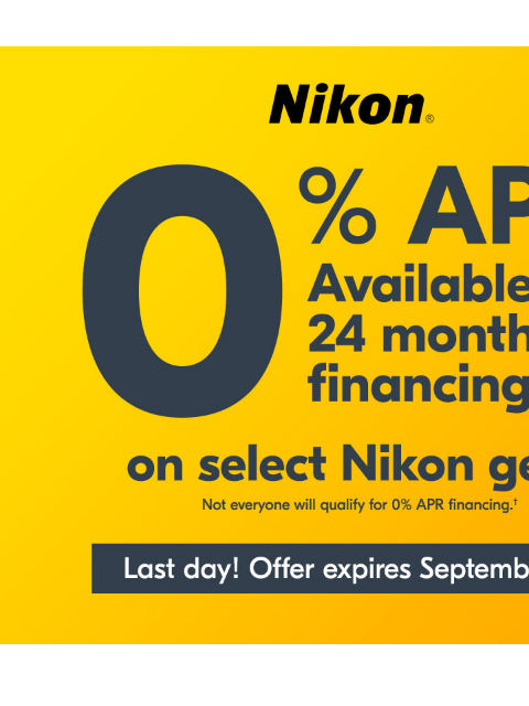 HURRY! 0% Offer Ends Today View as web page Nikon | 0% APR Available for 24 months financing† on select Nikon gear | Last day! Offer expires September 13† Z6III Body Only Z6III 24-70mm Kit Z6III Body