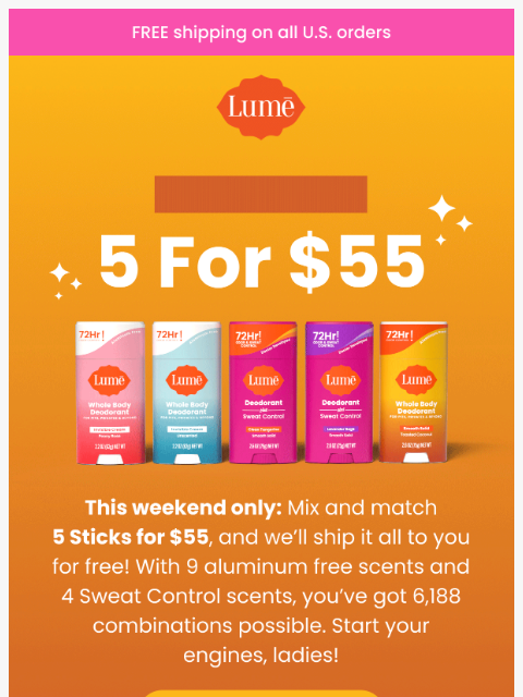 lumedeodorant newsletter: Fall 5 For $55 Flash Sale Starts NOW!