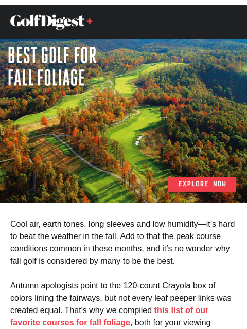 golfdigest newsletter: The best courses for fall foliage