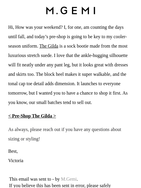 mgemi newsletter: Pre-Shop The Gilda
