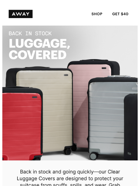 awaytravel newsletter: JUST RESTOCKED: Luggage Covers