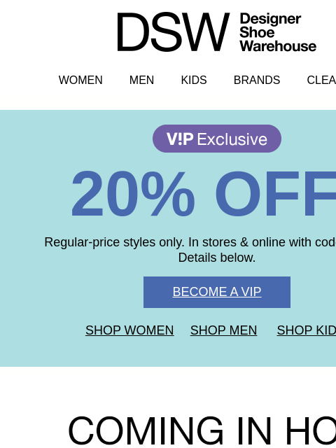 dsw newsletter: 20% off ends TONIGHT