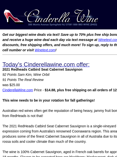 winelibrary newsletter: 2021 Redheads Catbird Seat Cabernet Sauvignon (92 ...
