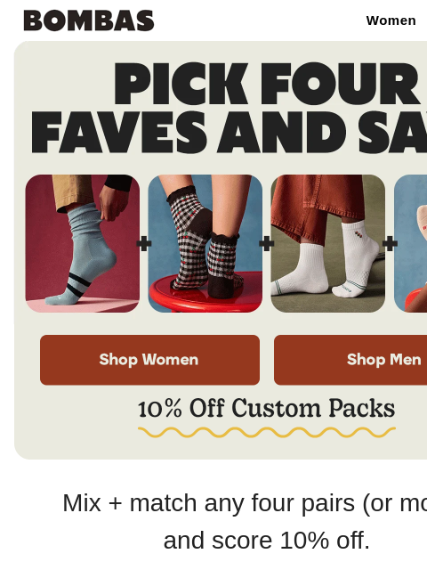 bombas newsletter: 10% Off: Build Your Own Pack