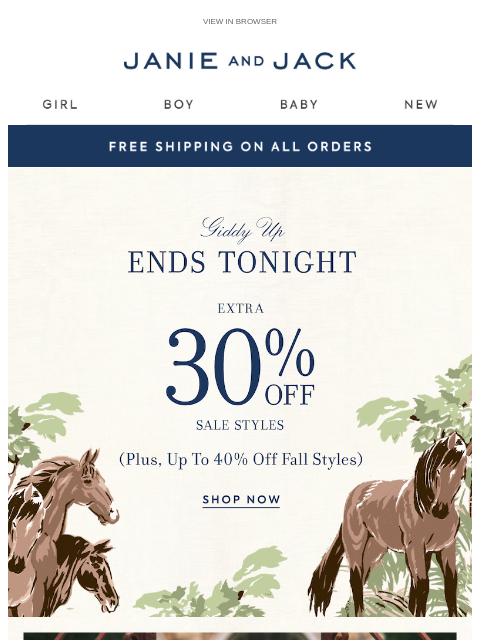 janieandjack newsletter: Ends tonight: extra 30% off sale