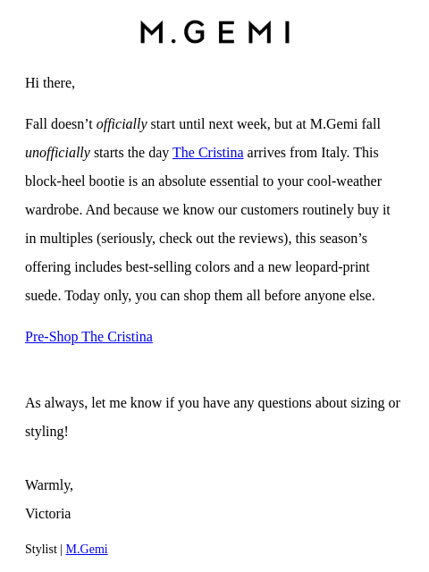 mgemi newsletter: Pre-Shop A Fall Favorite