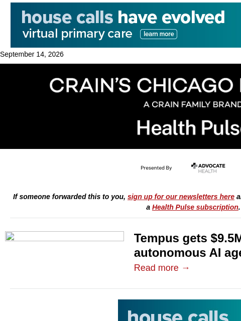 crainalerts newsletter: Tempus looks to build autonomous AI for heart fail...